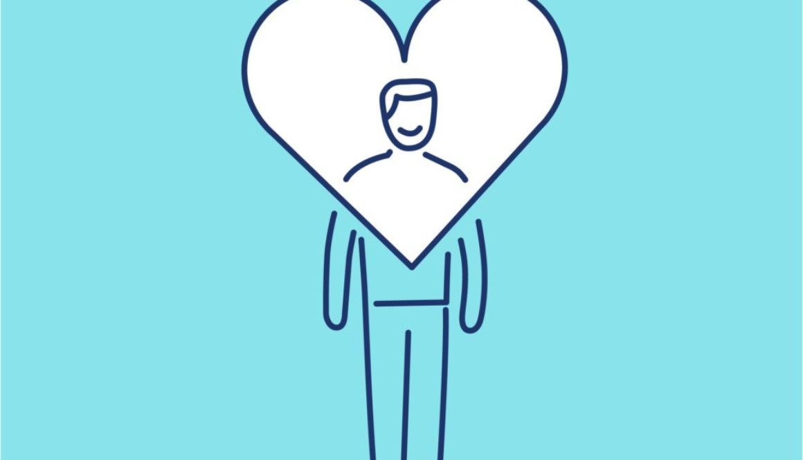 Vector forgiveness skills icon of businessman with heart around